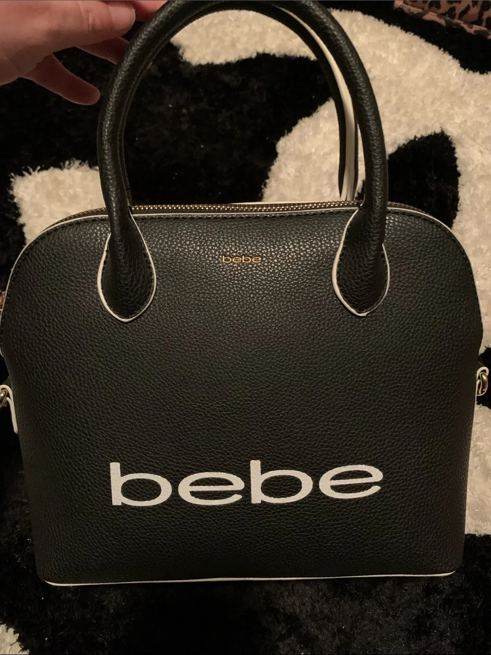 NEW! BEAUTIFUL bebe Black & White Logo Dome Satchel Handbag